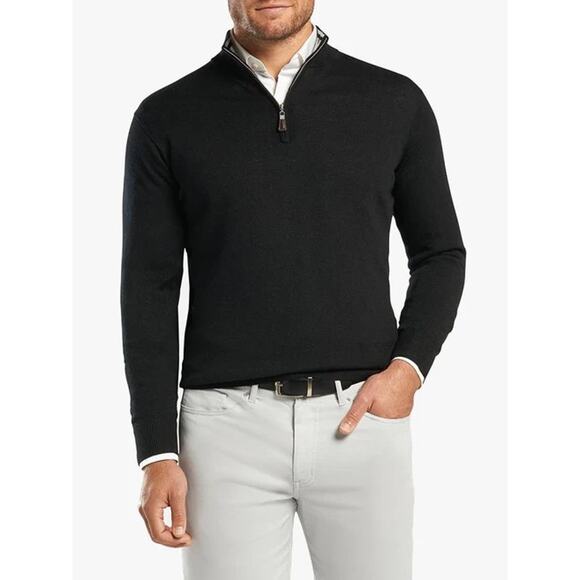Peter Millar Sweater Mens Large Black Crown Soft 1/4 Zip Merino Wool Silk SEGMA - Picture 2 of 11